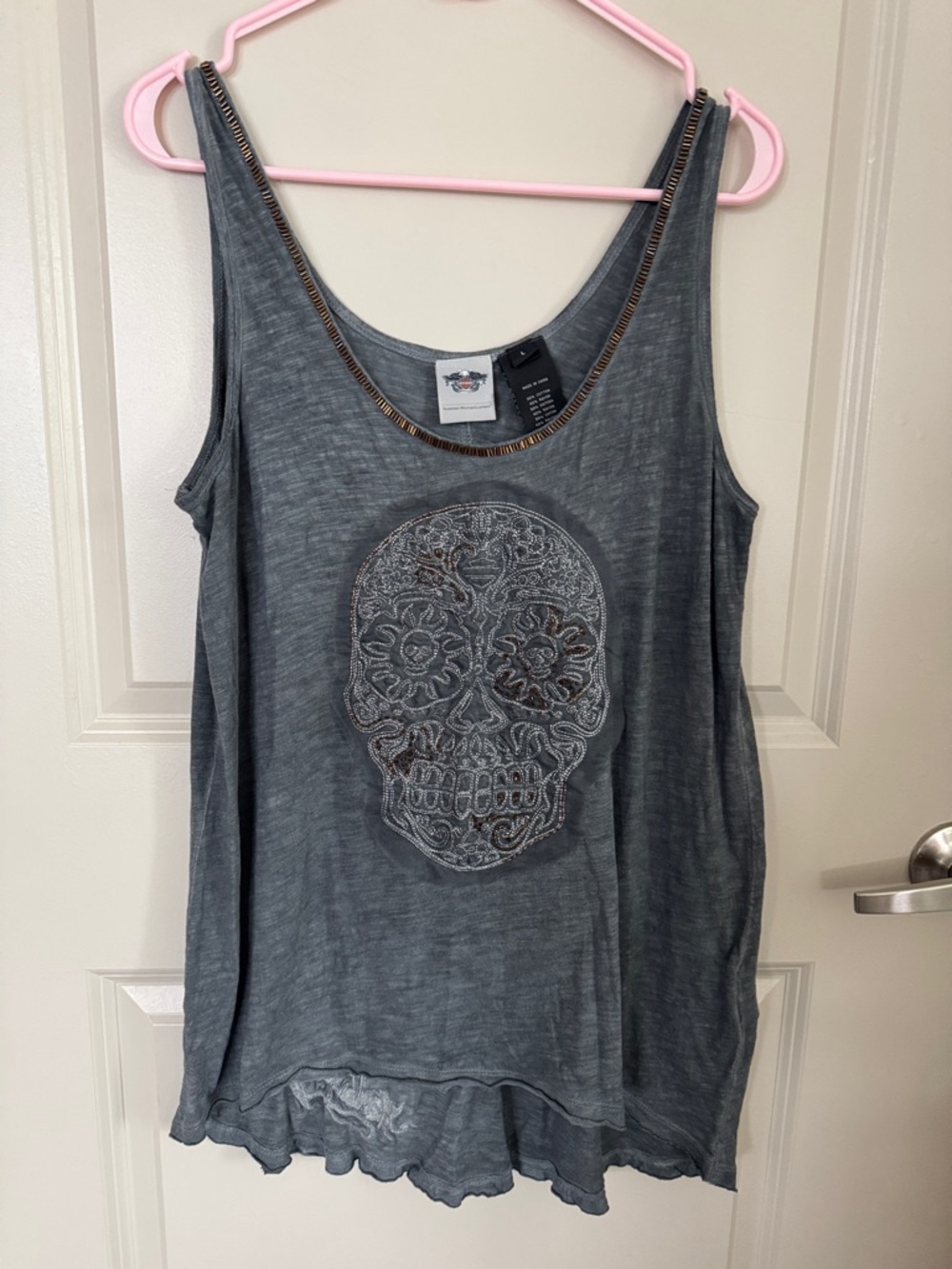 Harley-Davidson Gray Embroidered Sugar Skull Tank